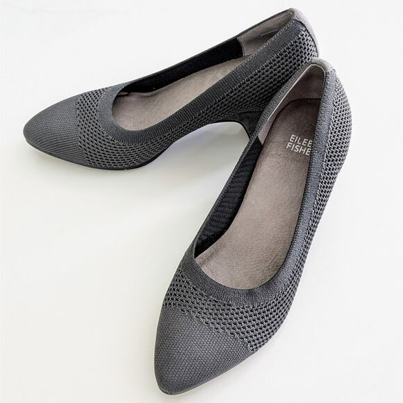 Eileen Fisher Kiss Stretch Knit Pumps Gray Size 7 Comfortable Slip-On Shoes $195 - Picture 1 of 6